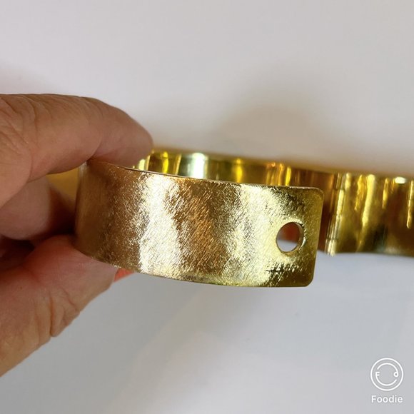 Estate Brass Cuff Hinged Bangle with Big Bold Green Goldstone — Excellent Used - Picture 7 of 13